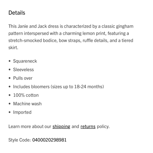 Janie and Jack THE LEMON GINGHAM SMOCKED SUNDRESS sz 2 - Picture 4 of 5